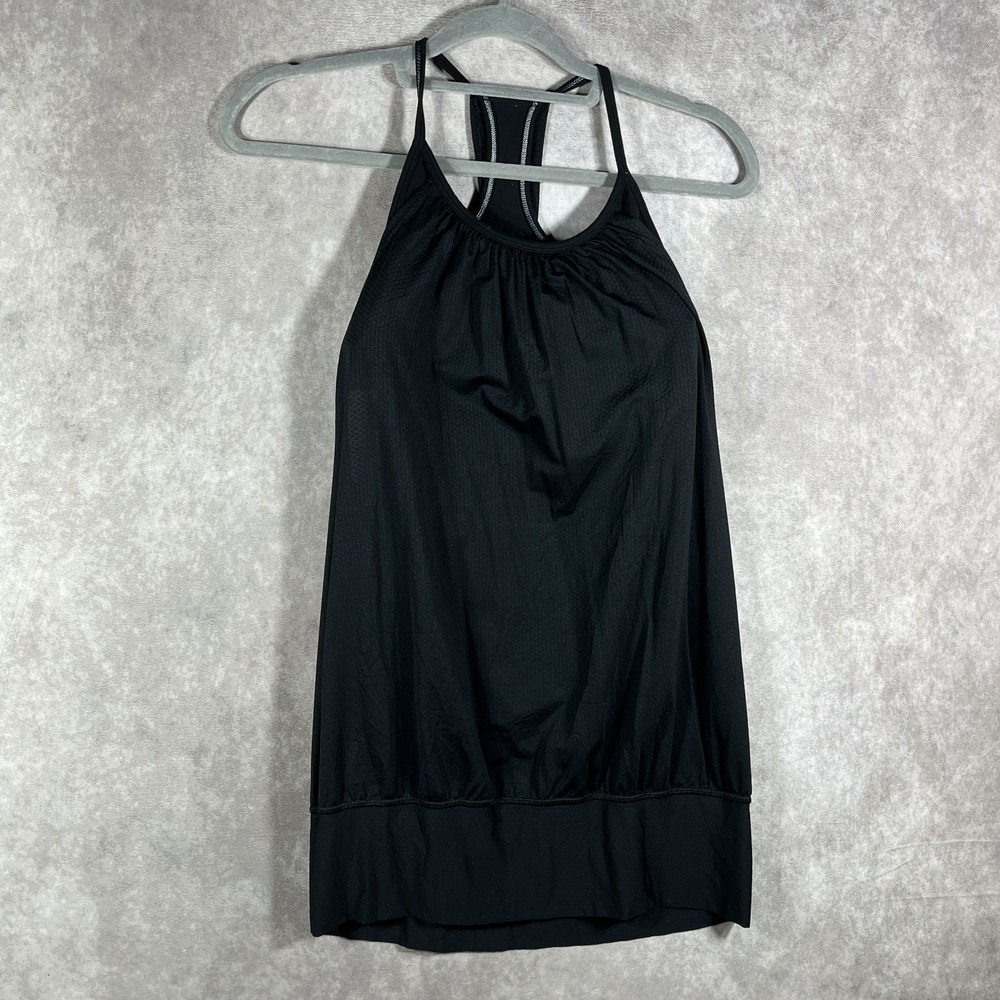 Lululemon No Limits Tank Top Womens 8 Black Racerback Shelf Bra Yoga Gym LW1575S